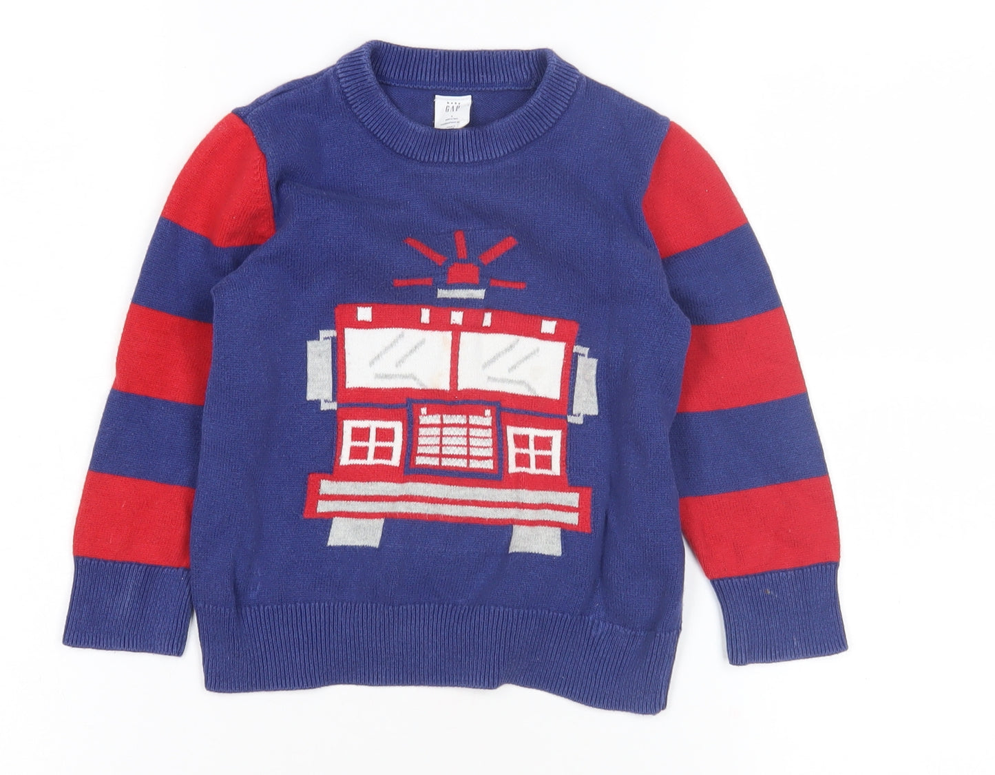 Gap Boys Blue Firetruck Knit Jumper, 3 Years, Long Sleeve Pullover