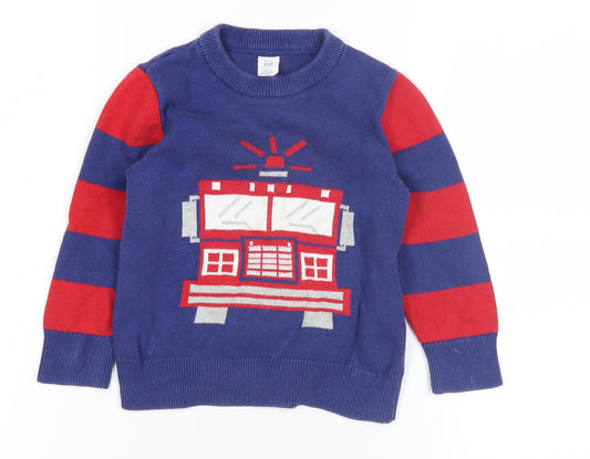 Gap Boys Blue Firetruck Knit Jumper, 3 Years, Long Sleeve Pullover