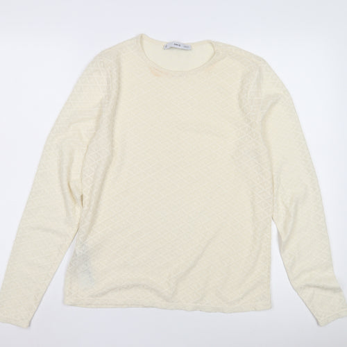MNG Women Ivory Long Sleeve Knit T-Shirt