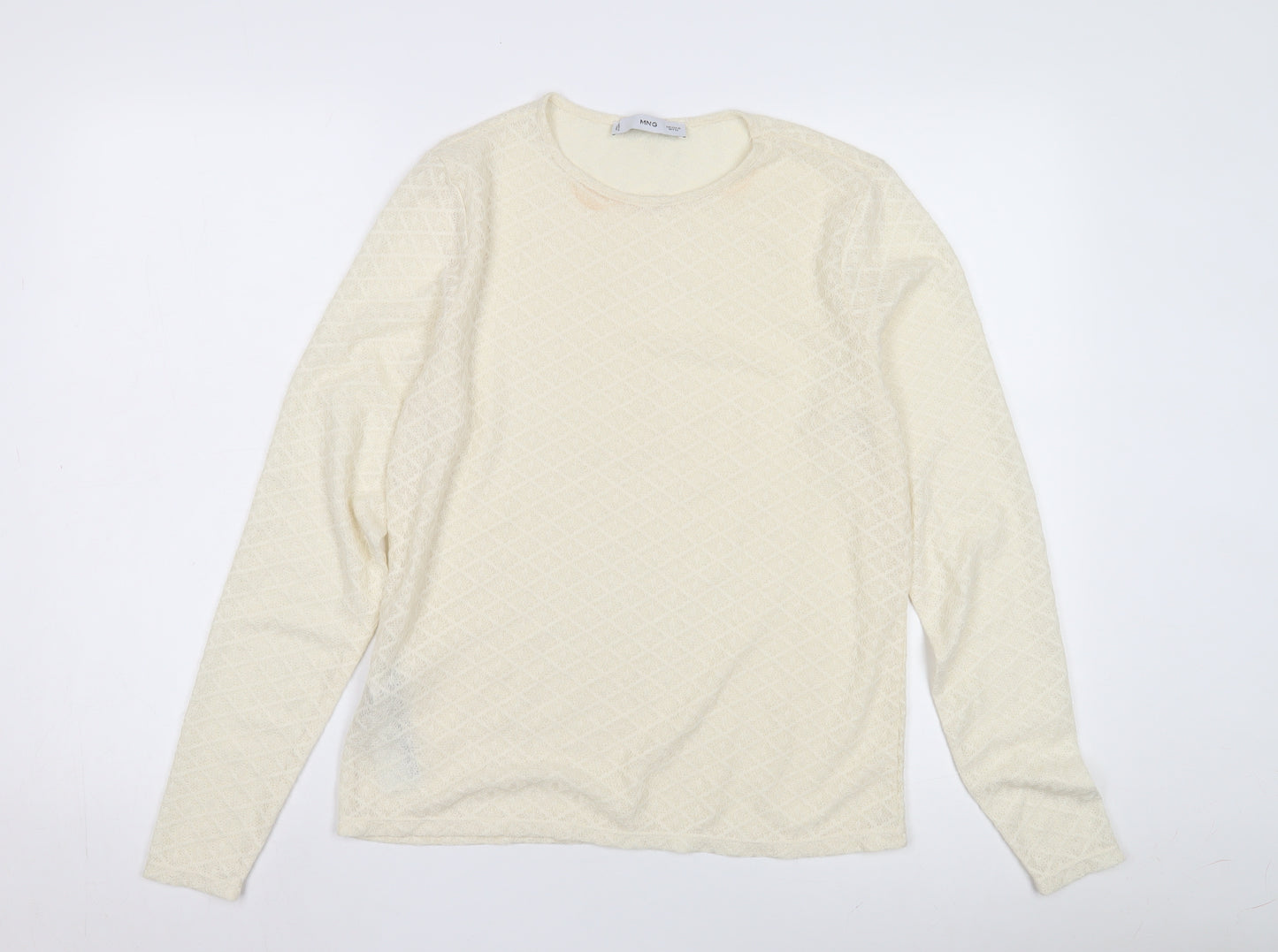MNG Women Ivory Long Sleeve Knit T-Shirt