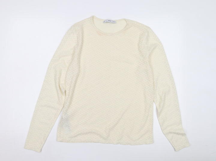 MNG Women Ivory Long Sleeve Knit T-Shirt