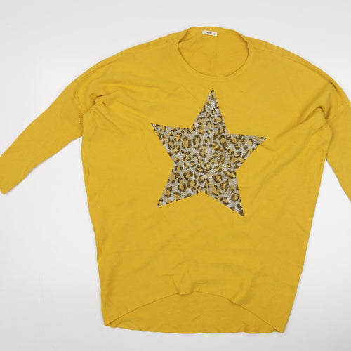 Moewy Women's Yellow Leopard Star Pullover One Size
