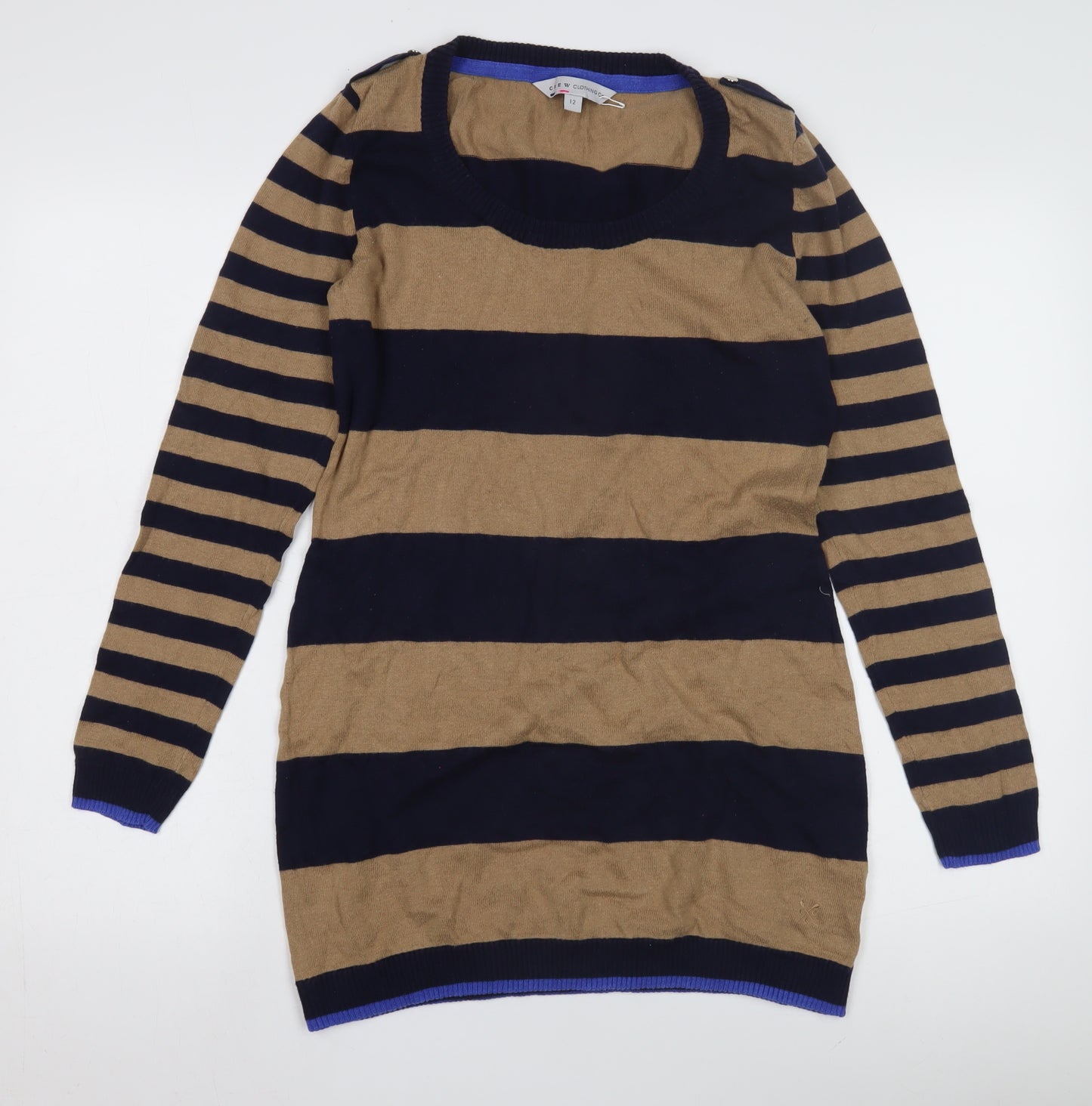 Crew Clothing Co Women's Striped Pullover Jumper, Size 12, Brown/Blue