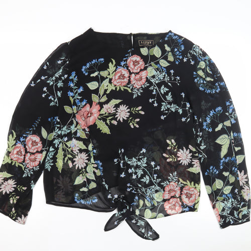 Lipsy Women's Black Floral Wrap Blouse, Size 14, Excellent
