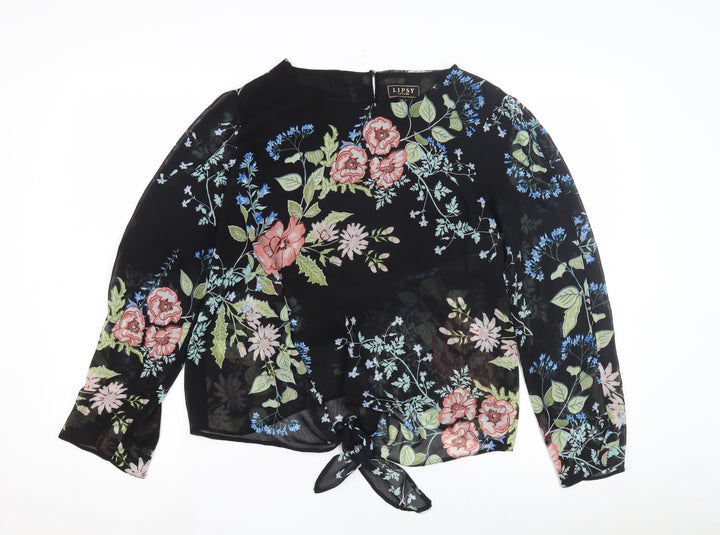 Lipsy Women's Black Floral Wrap Blouse, Size 14, Excellent