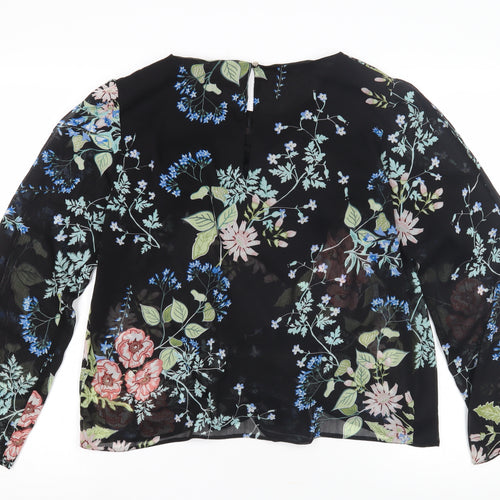 Lipsy Women's Black Floral Wrap Blouse, Size 14, Excellent