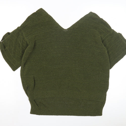 UTERQUE Women's Green V-Neck Short Sleeve Jumper L