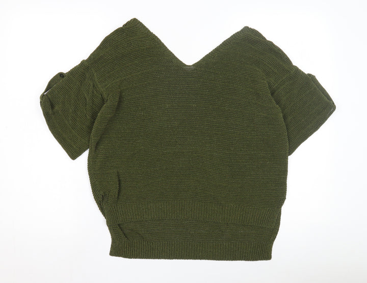 UTERQUE Women's Green V-Neck Short Sleeve Jumper L