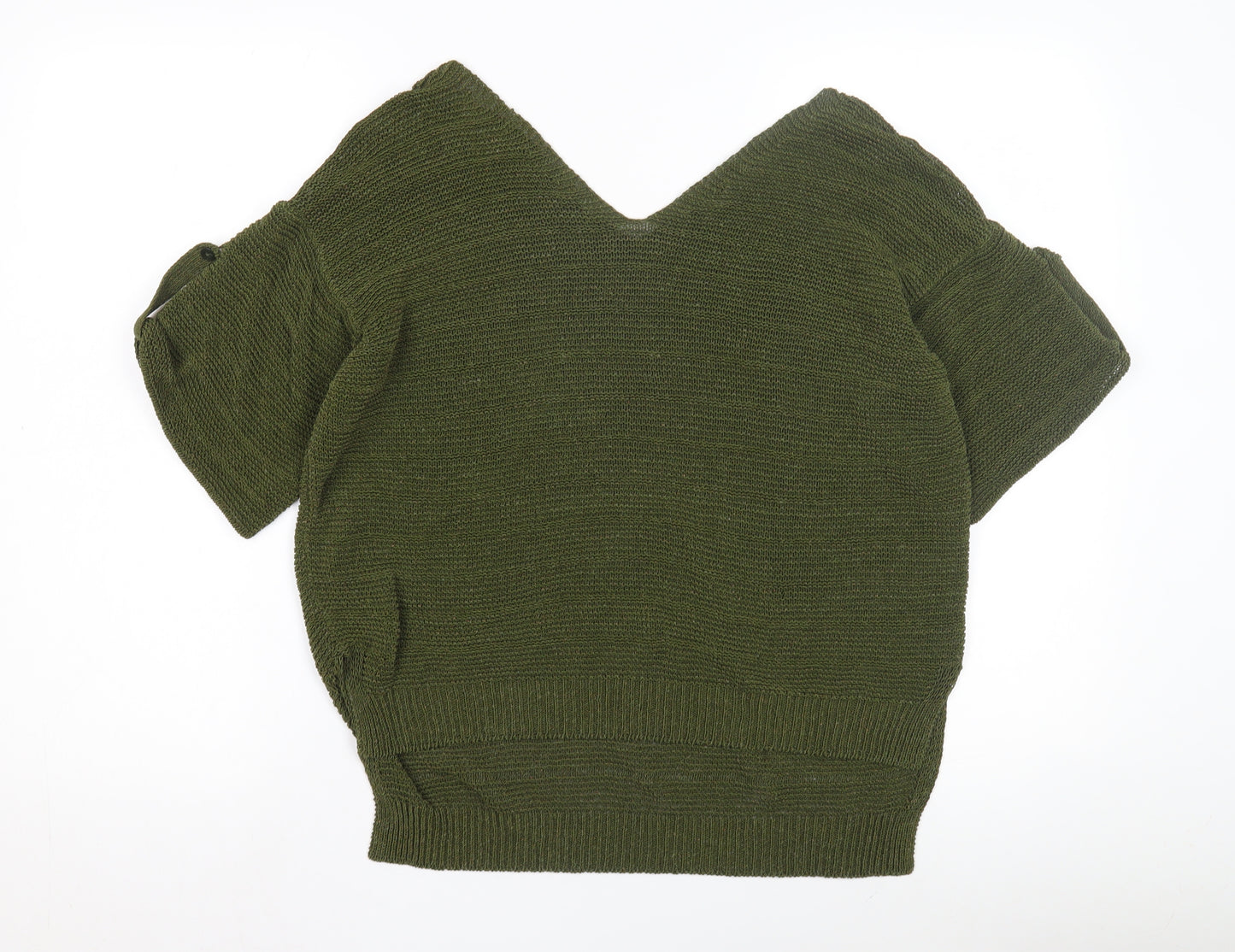 UTERQUE Women's Green V-Neck Short Sleeve Jumper L