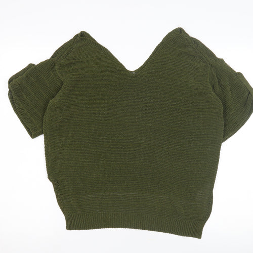 UTERQUE Women's Green V-Neck Short Sleeve Jumper L