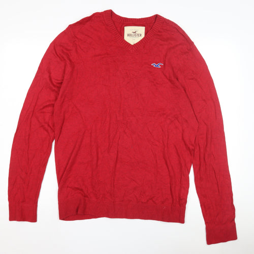 Hollister Men's Red V-Neck Pullover Jumper L