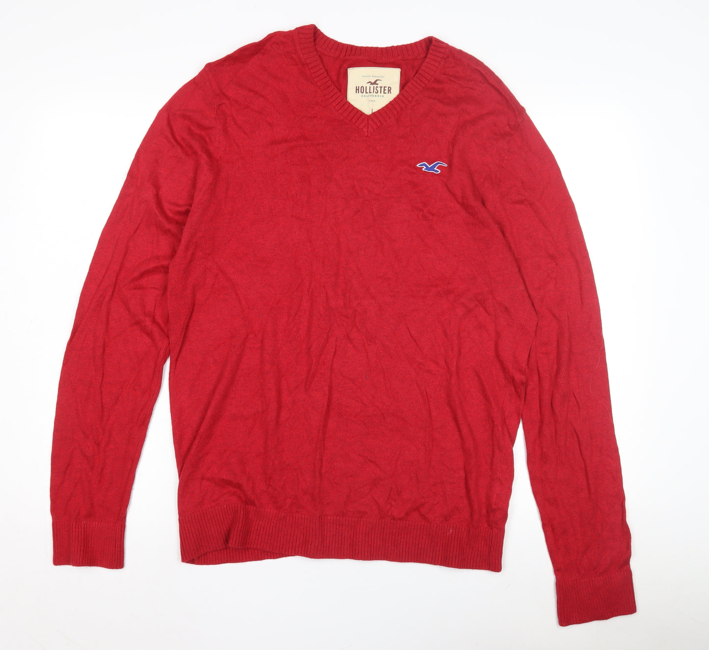 Hollister Men's Red V-Neck Pullover Jumper L