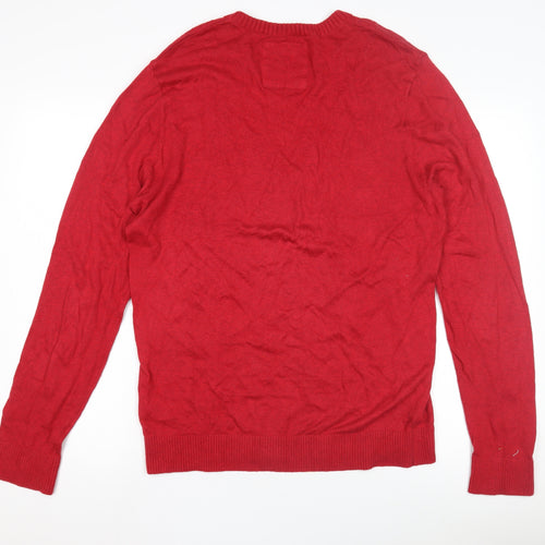 Hollister Men's Red V-Neck Pullover Jumper L