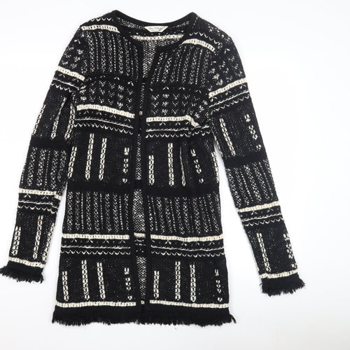 Miss Selfridge Women's Black Geometric Open Front Cardigan Size 8