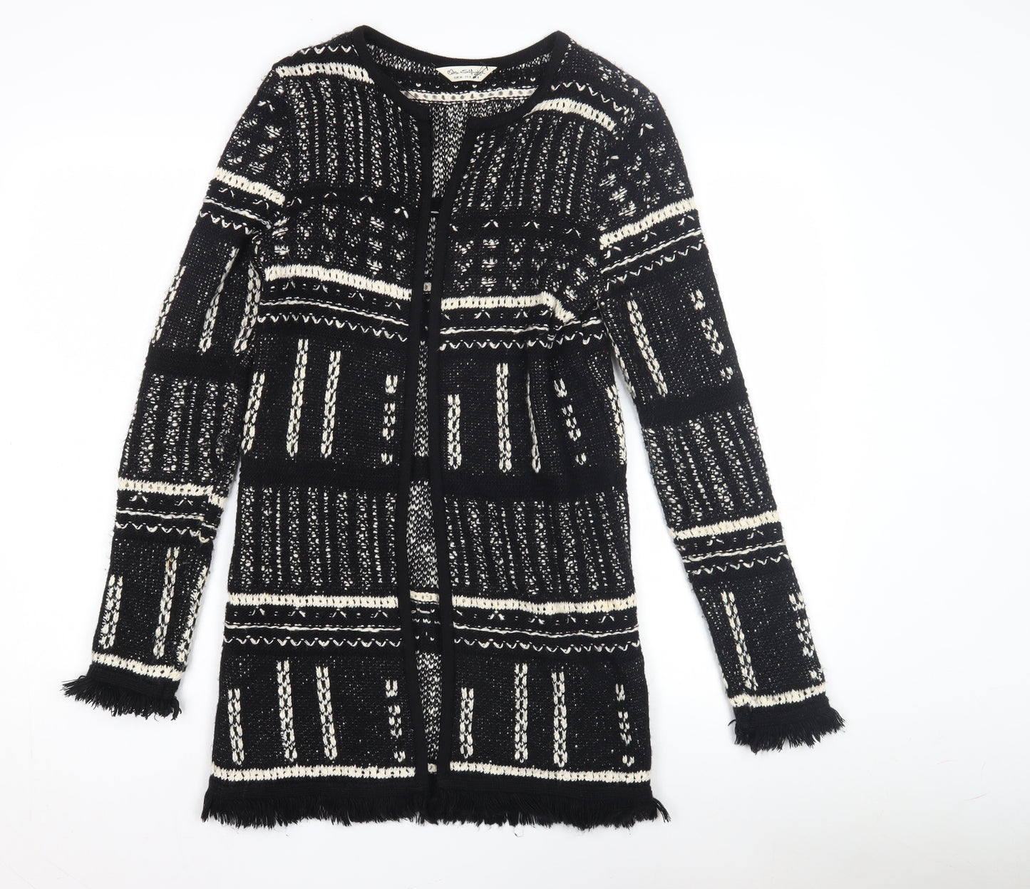 Miss Selfridge Women's Black Geometric Open Front Cardigan Size 8
