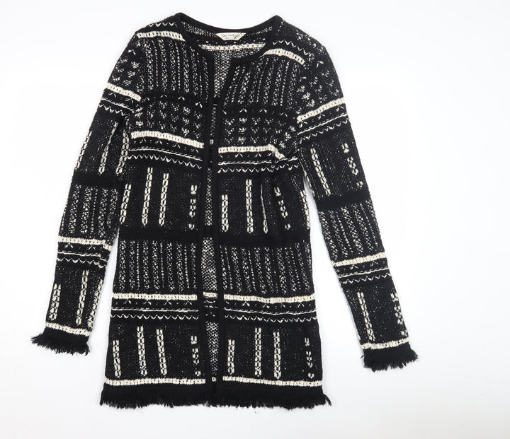 Miss Selfridge Women's Black Geometric Open Front Cardigan Size 8