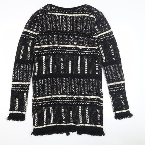 Miss Selfridge Women's Black Geometric Open Front Cardigan Size 8