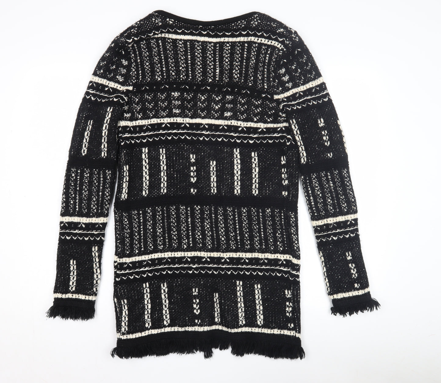 Miss Selfridge Women's Black Geometric Open Front Cardigan Size 8