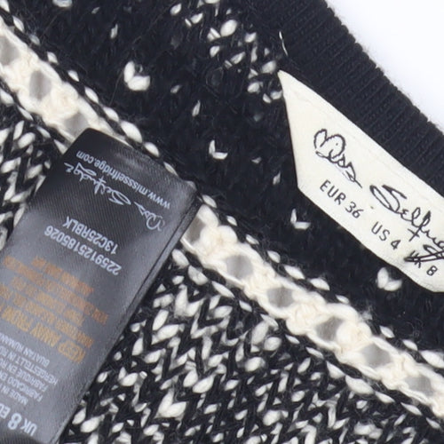 Miss Selfridge Women's Black Geometric Open Front Cardigan Size 8