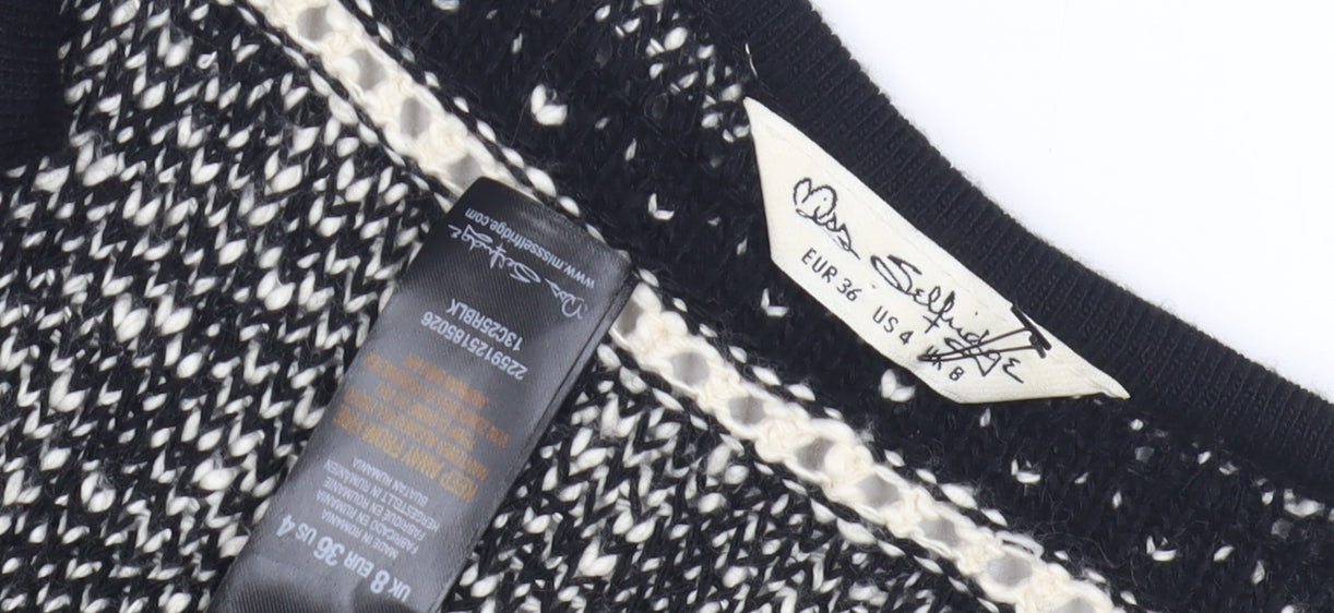 Miss Selfridge Women's Black Geometric Open Front Cardigan Size 8