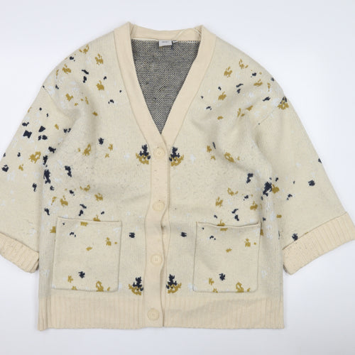 ICHI Women's Beige Cardigan, M, V-Neck, 3/4 Sleeve