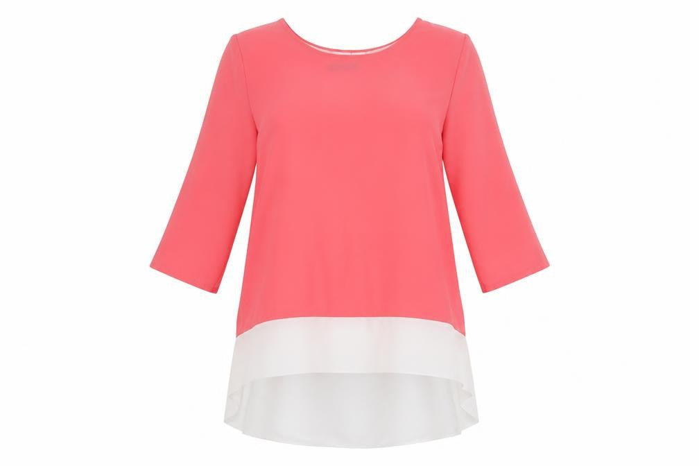 Front view of Quiz Women's Pink and White Tunic Top M