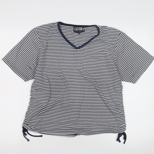 CASAMIA Women's Blue Striped V-Neck T-Shirt M