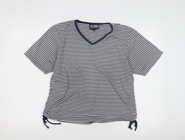 CASAMIA Women's Blue Striped V-Neck T-Shirt M
