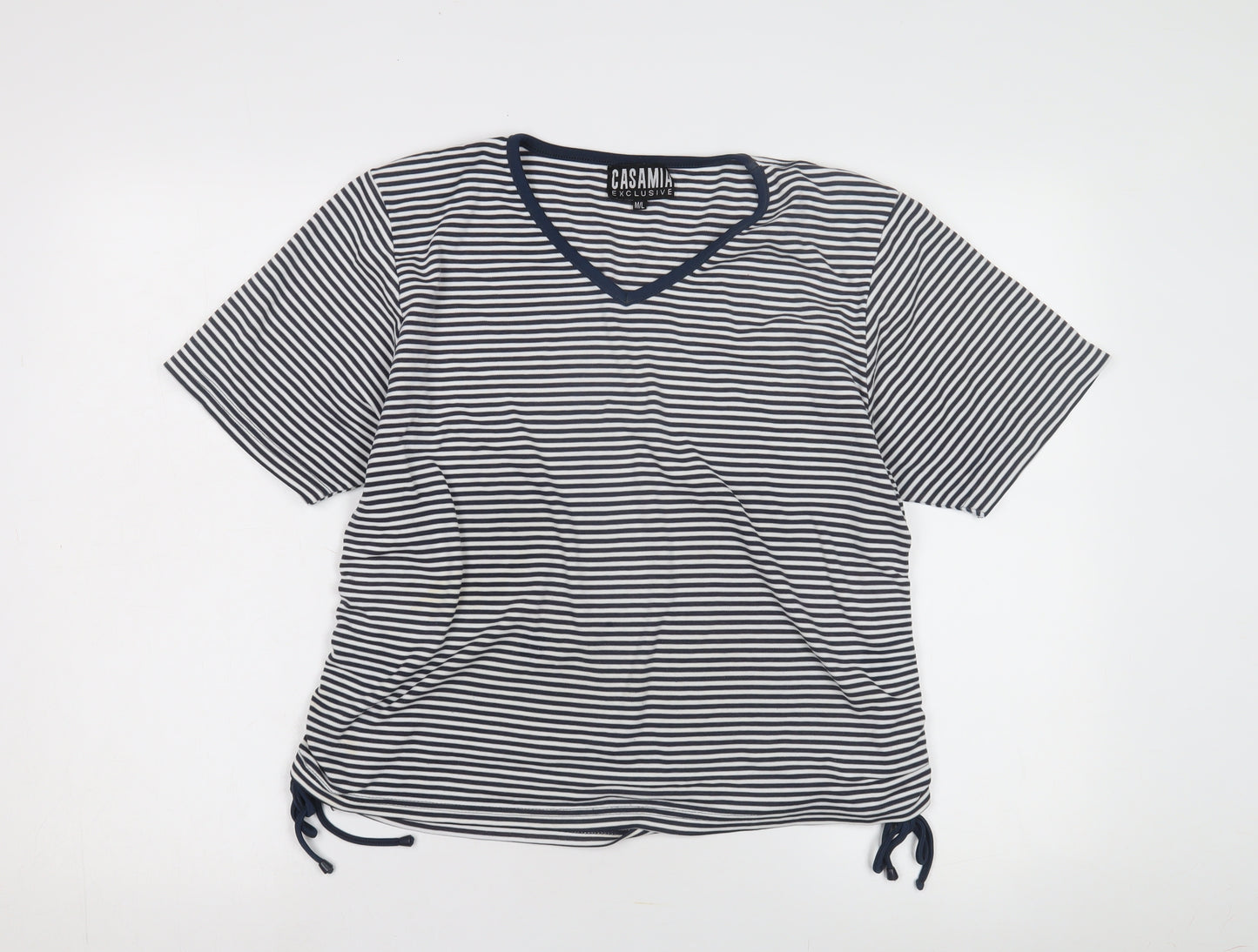 CASAMIA Women's Blue Striped V-Neck T-Shirt M