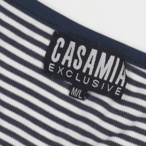 CASAMIA Women's Blue Striped V-Neck T-Shirt M