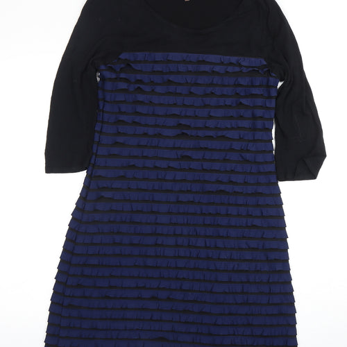 Phase Eight Women's Black Blue Ruffle Dress Size 12