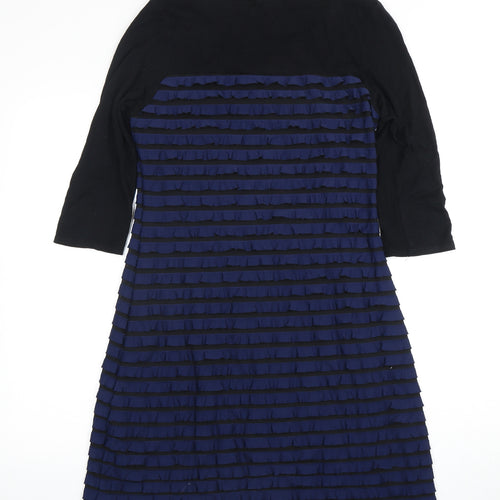 Phase Eight Women's Black Blue Ruffle Dress Size 12