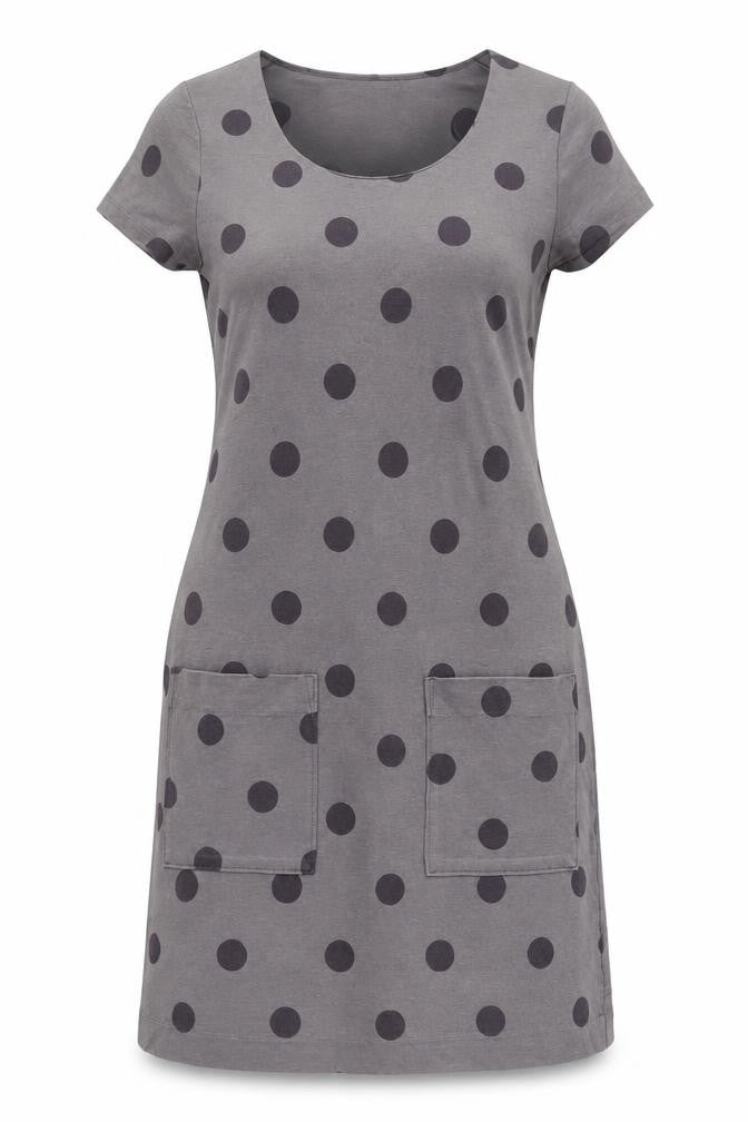 Front view of Boden Women's Grey Polka Dot Cotton Dress, size 10