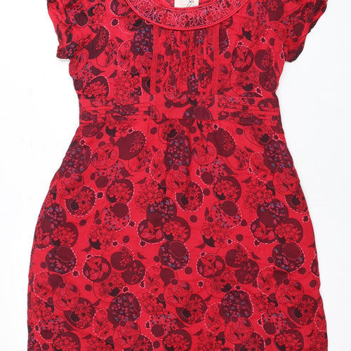 Mantaray Women's Red Floral Embroidered Dress Size 10