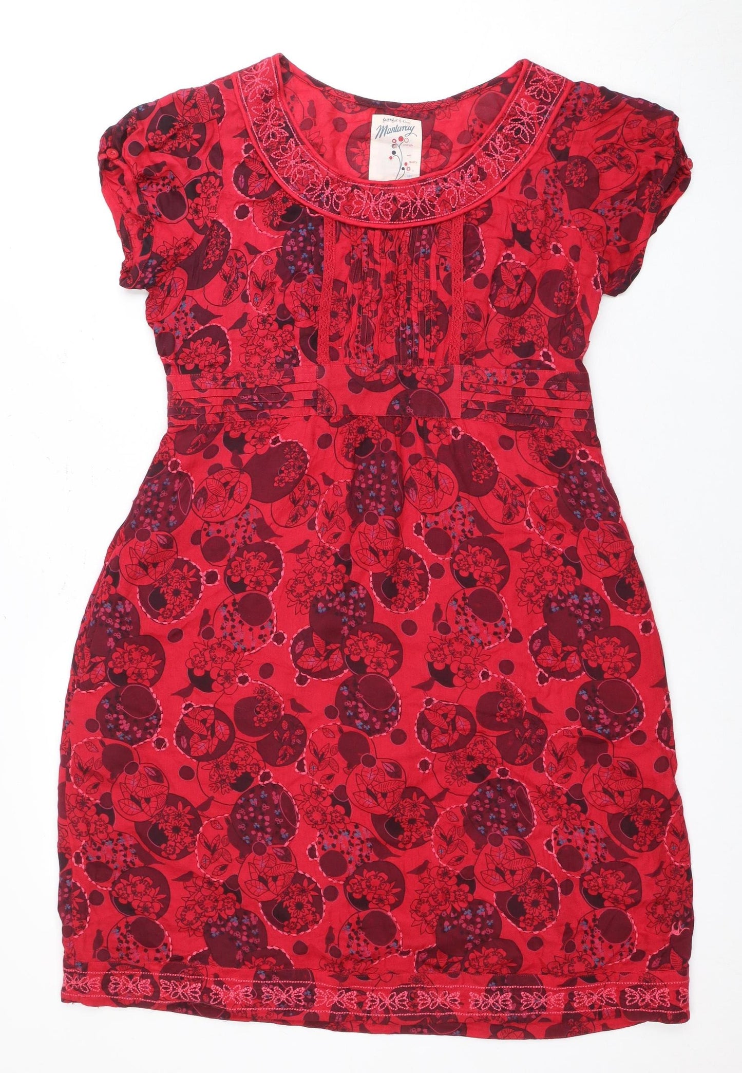 Mantaray Women's Red Floral Embroidered Dress Size 10