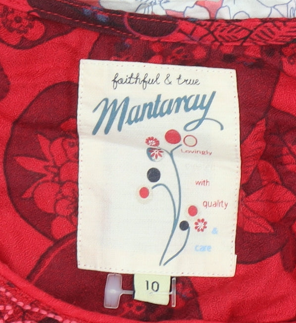 Mantaray Women's Red Floral Embroidered Dress Size 10