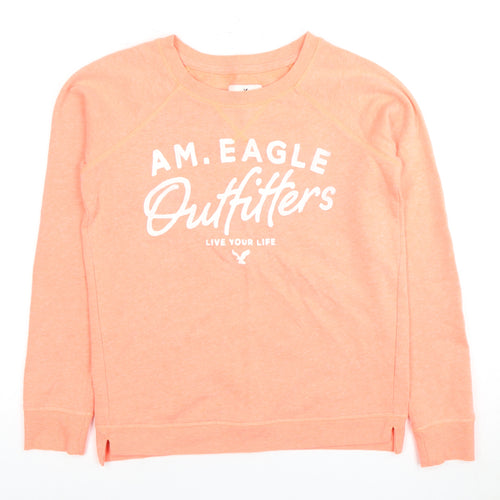 American Eagle Womens Orange Logo Pullover Crew Neck Sweatshirt