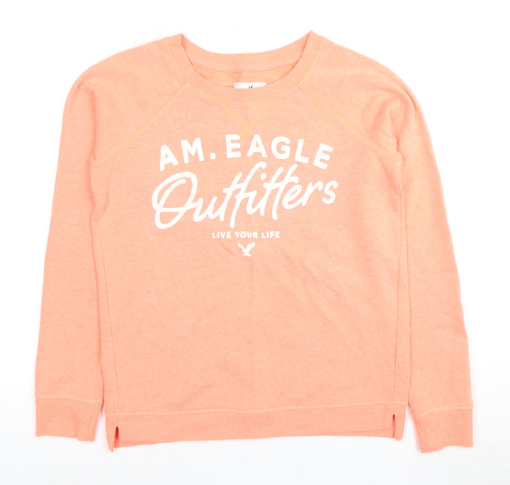 American Eagle Womens Orange Logo Pullover Crew Neck Sweatshirt