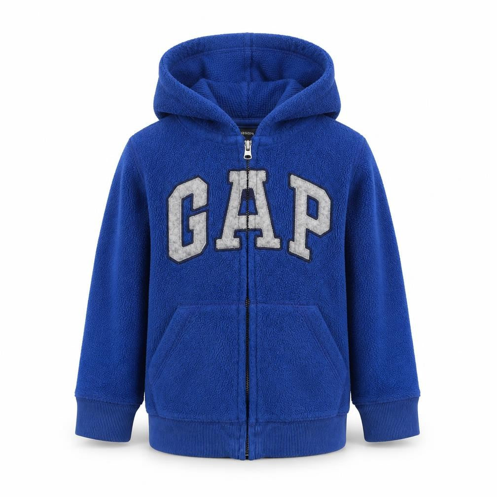 Front view of Gap boys’ blue fleece hoodie jacket 3 years