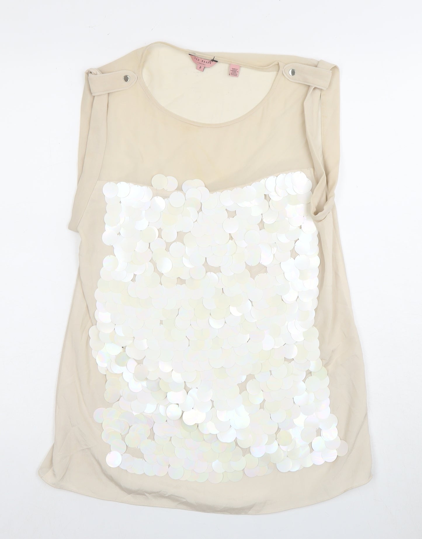Ted Baker Women's Beige Sequin Sleeveless Top Size 8