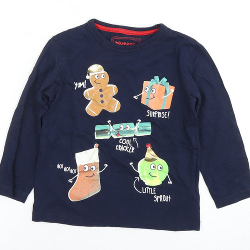 Bluezoo Boys Blue Graphic Long Sleeve Christmas T-Shirt 4-5 Years
