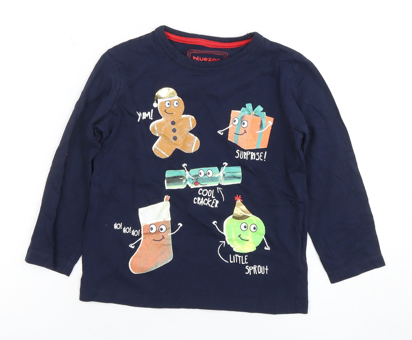Bluezoo Boys Blue Graphic Long Sleeve Christmas T-Shirt 4-5 Years