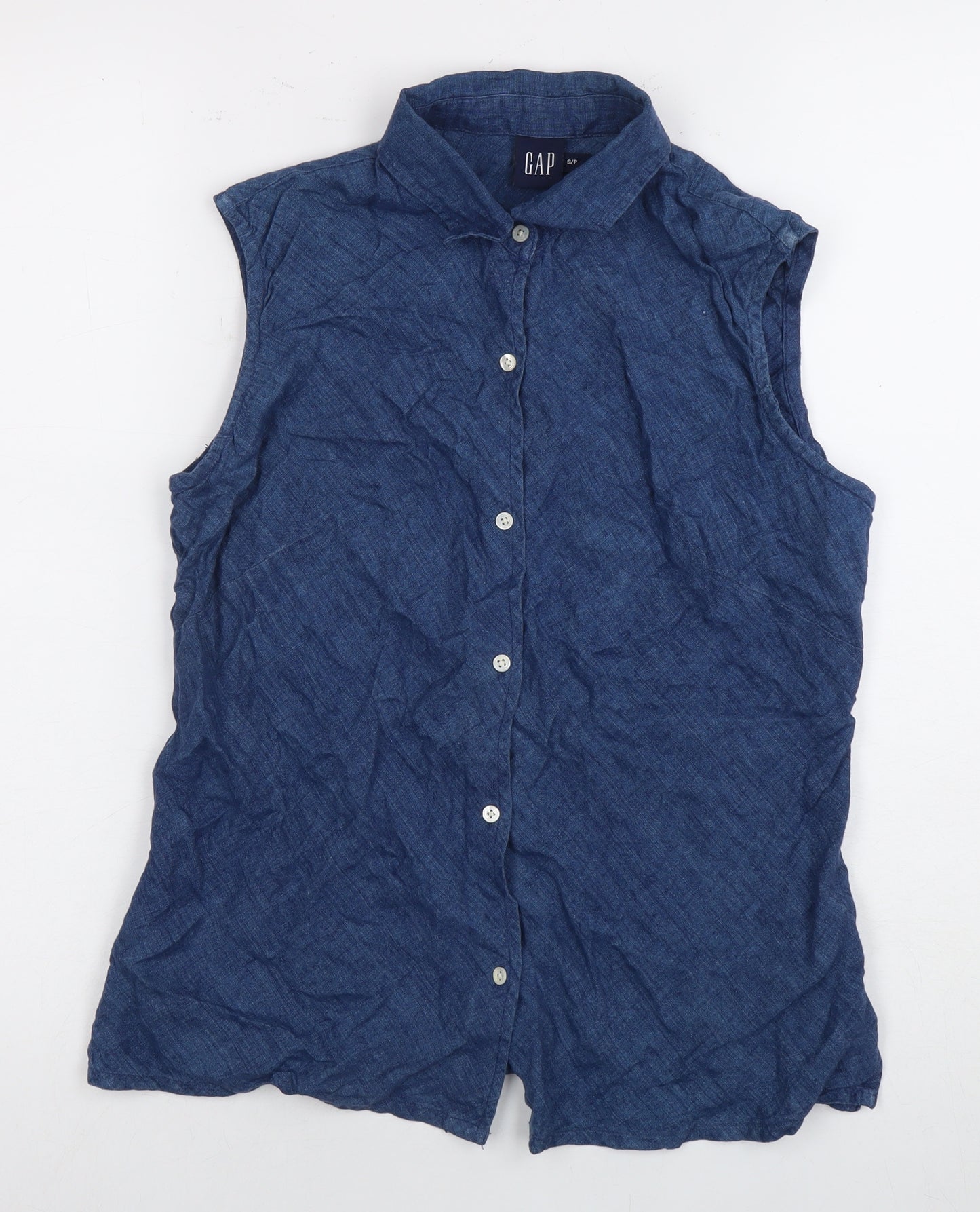 GAP Women's Blue Sleeveless Linen Blouse - S