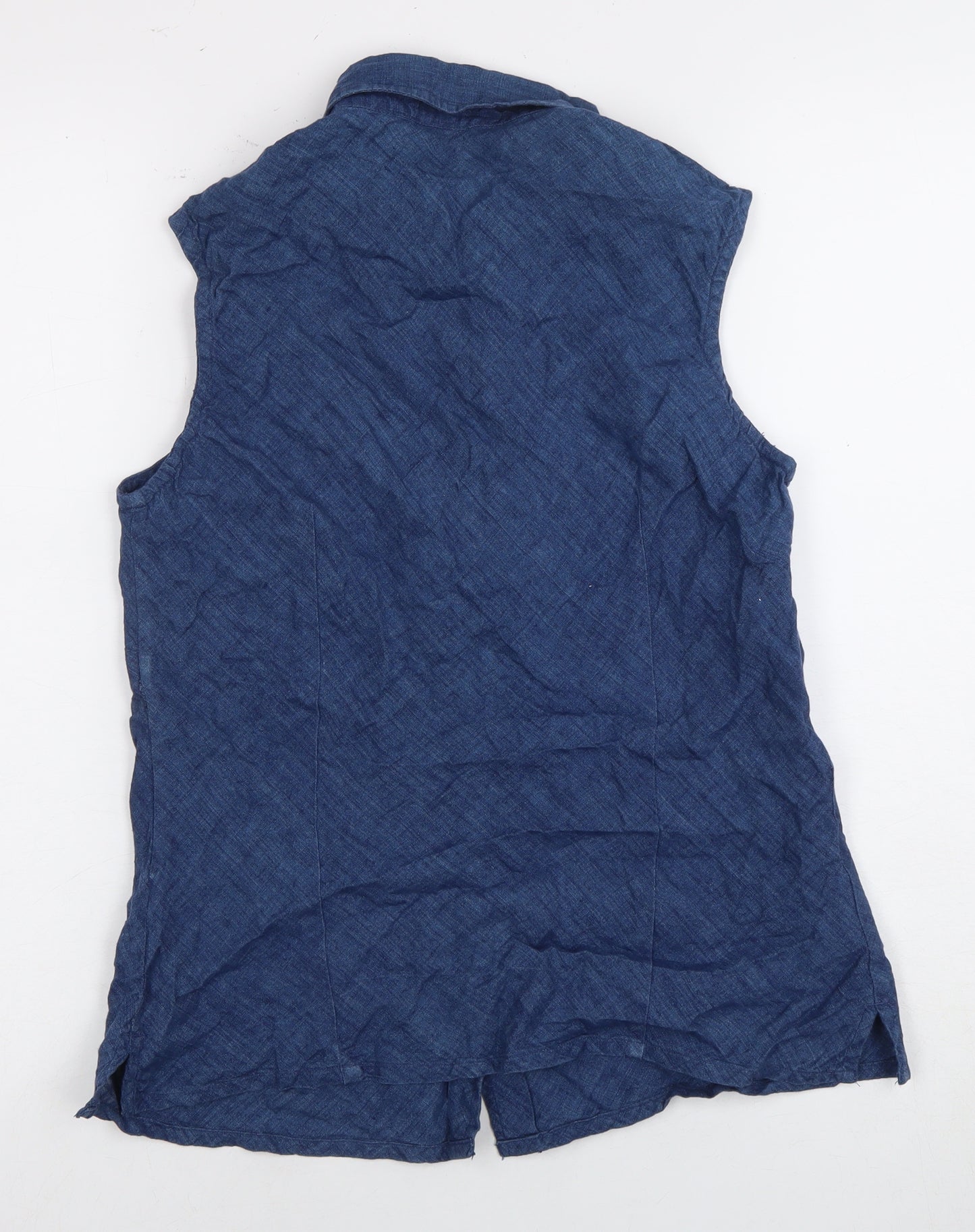 GAP Women's Blue Sleeveless Linen Blouse - S