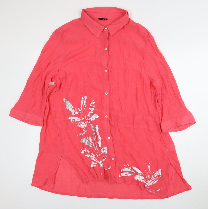 Roman Women's Pink Button-Up Shirt, Size 14, Casual Spring Style