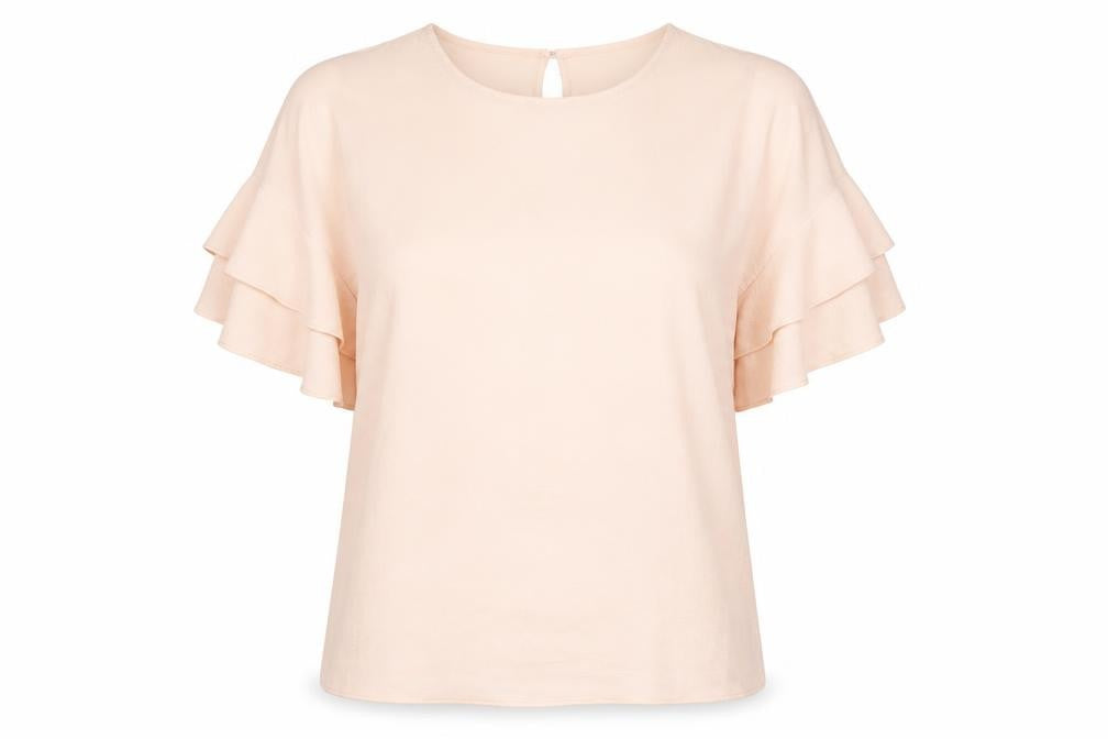 Front view of Roman Women's Pink Flutter Sleeve Top, size 10