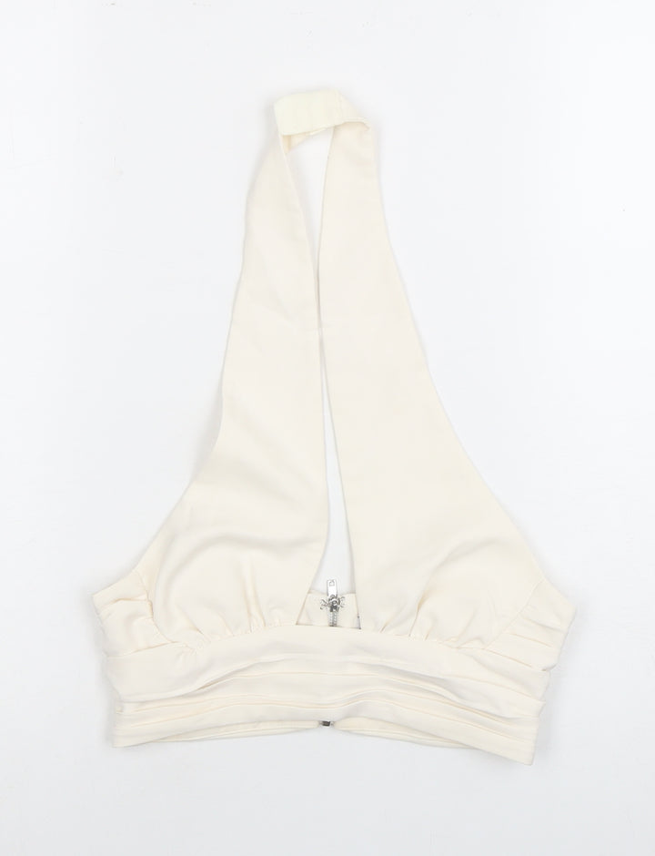 Oh Polly Women's White Cropped Halter Camisole Top Size 6