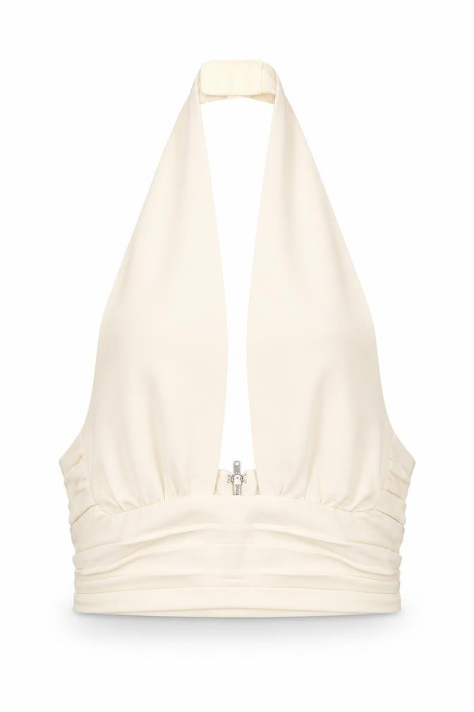 Front view of Oh Polly Women's White Cropped Halter Camisole Top, size 6