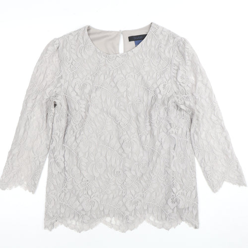 Oasis Women's Grey Floral Lace Blouse, Size 12, Chic Casual