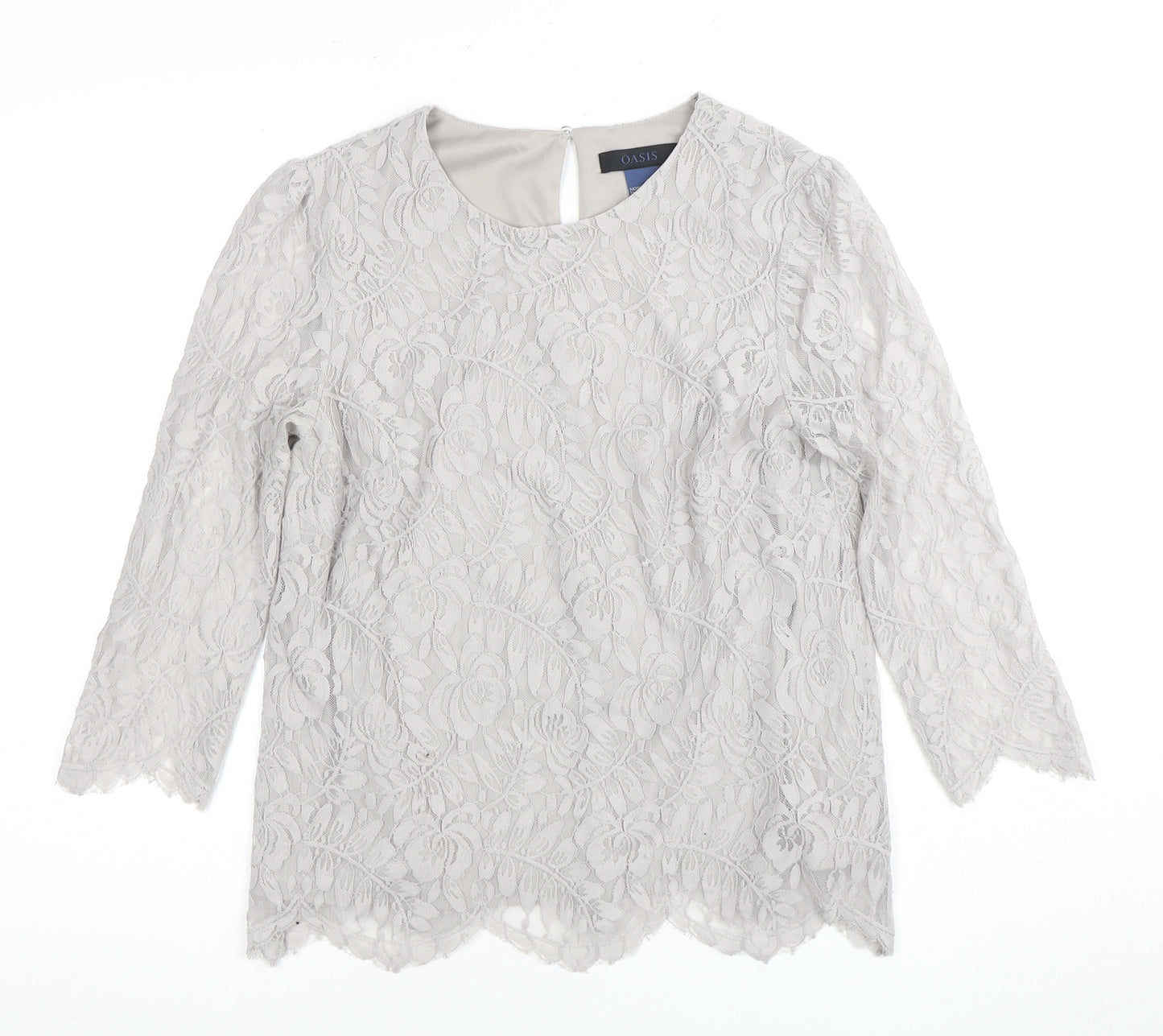 Oasis Women's Grey Floral Lace Blouse, Size 12, Chic Casual